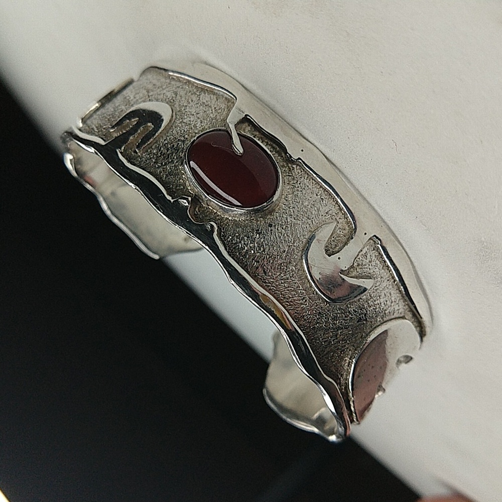 Vintage abstract mod palm trees carnelian cuff bracelet 925 sterling silver